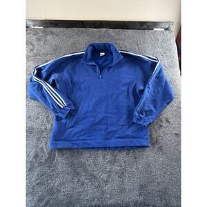 Adidas Blue 1/4 Zip Fleece Pullover Sweatshirt 3 Stripe Sleeve Men’s XL